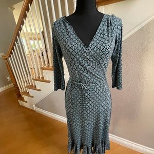London Style Wrap style dress teal blue & black size 8